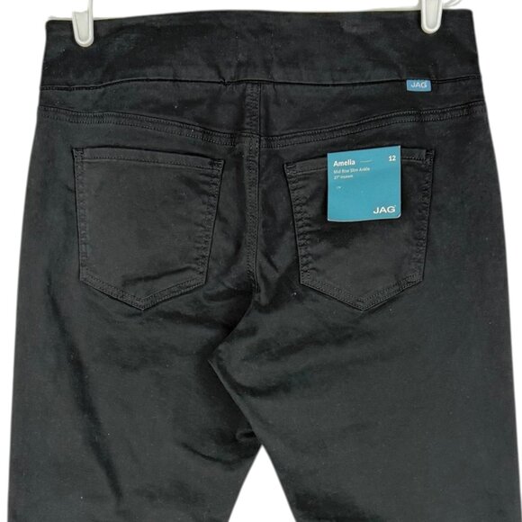 Jag Women Amelia Pull-on Stretch Slim Black Ankle Pants Sz 12 Row Rolled Hem NWT - Picture 4 of 11